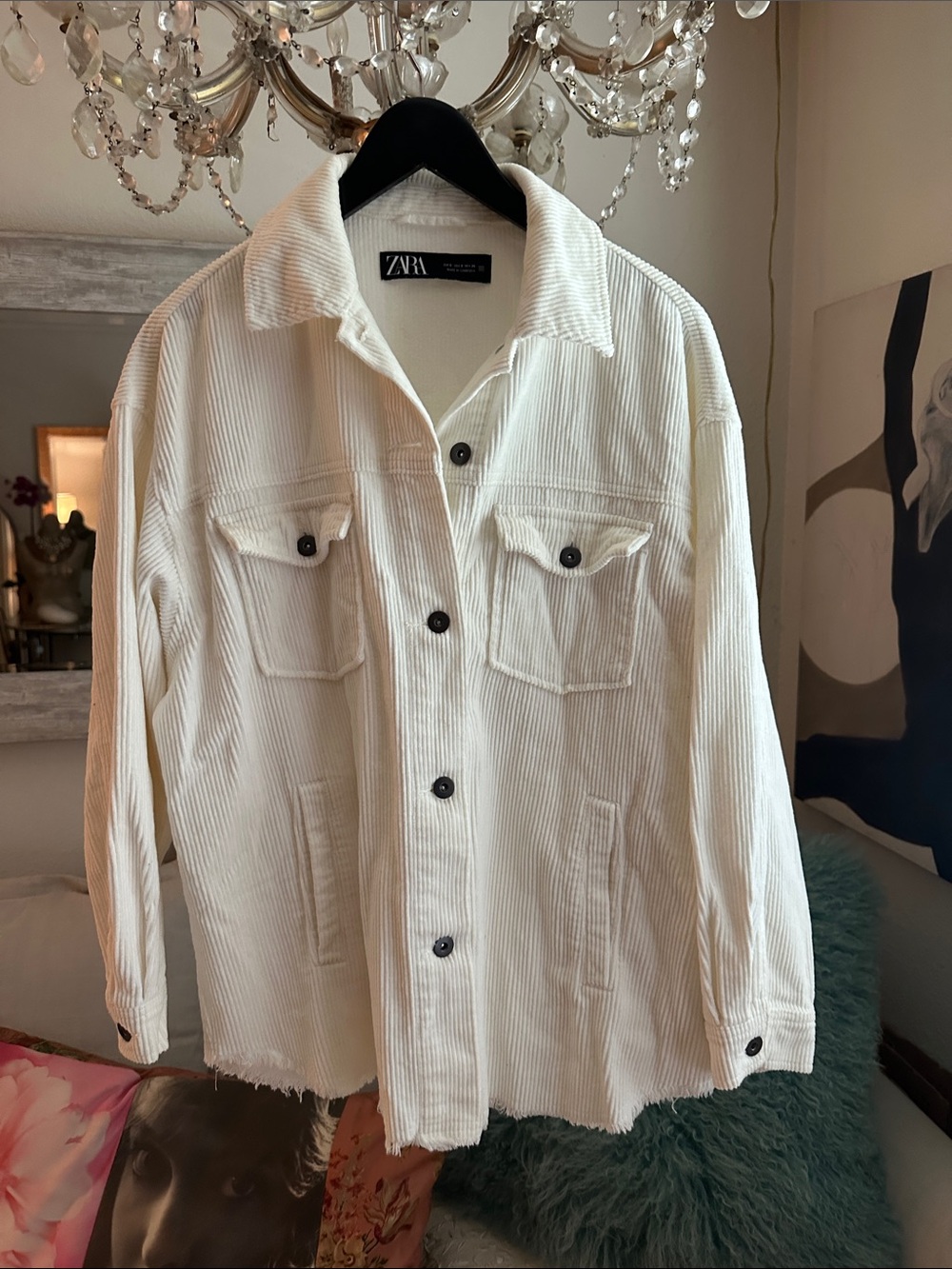 Zara Off-White Corduroy Button-Up Jacket